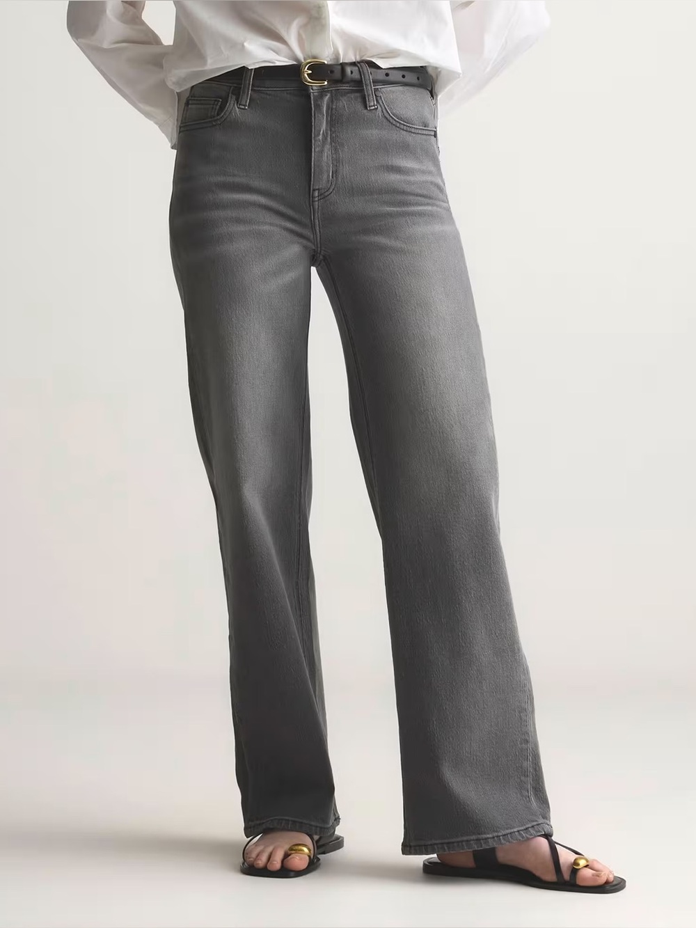 Quince Bella Stretch Relaxed Straight Jeans Sz 26 Stonewashed Grey NWT High Rise